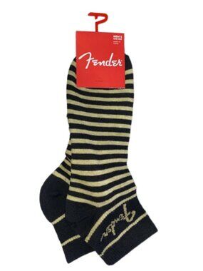 Fender One Pair Men's Quarter Socks Black & Yellow Stripes, Shoe Size 7-12